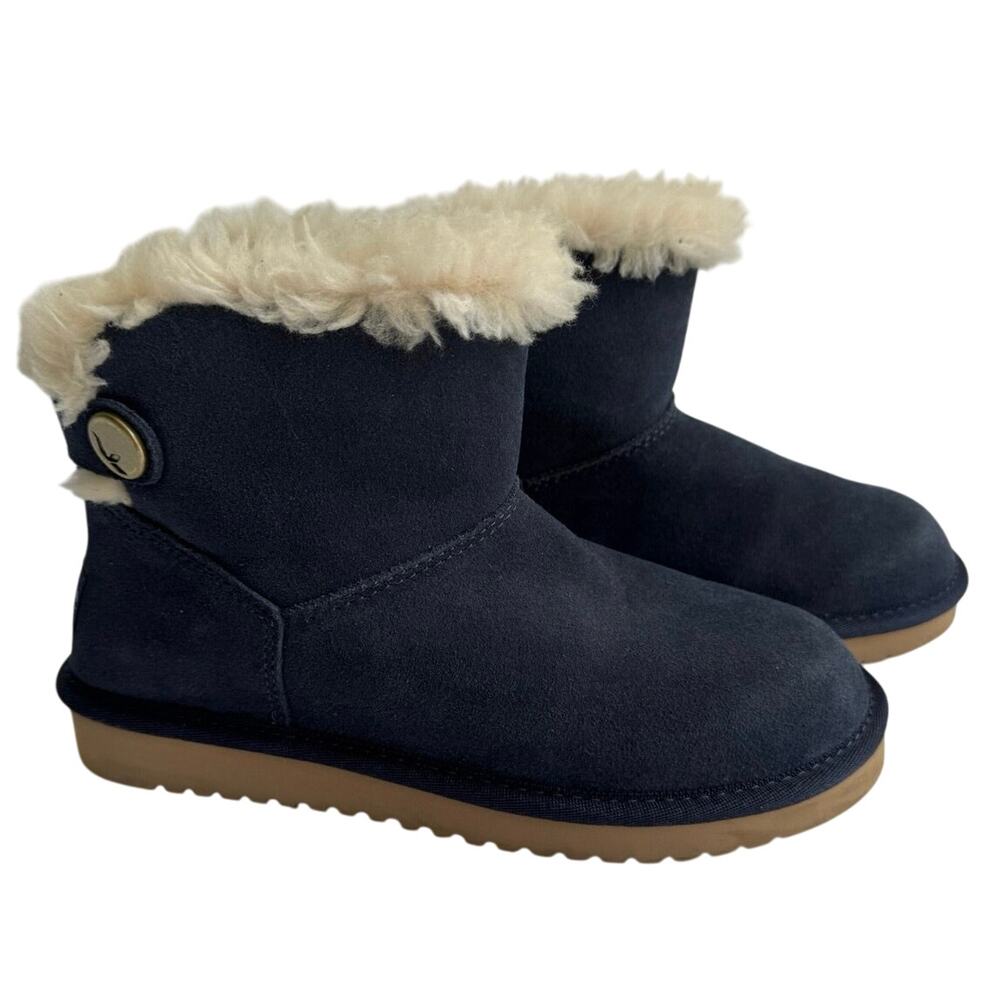 Koolaburra by UGG Women’s 6 Jordana Mini Boots Blue Suede Faux Fur Button Detail